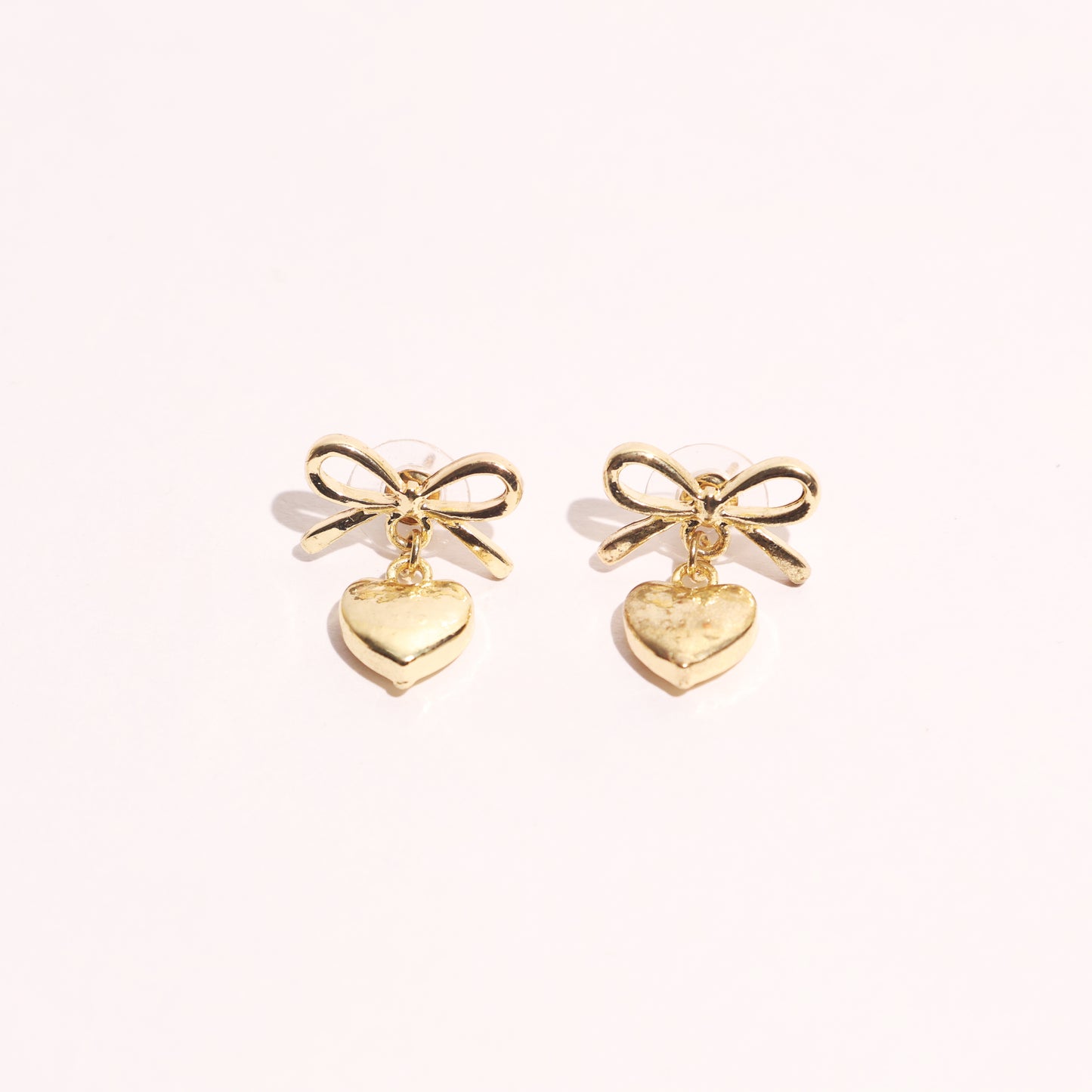 Golden Bow Heart Drop Earrings
