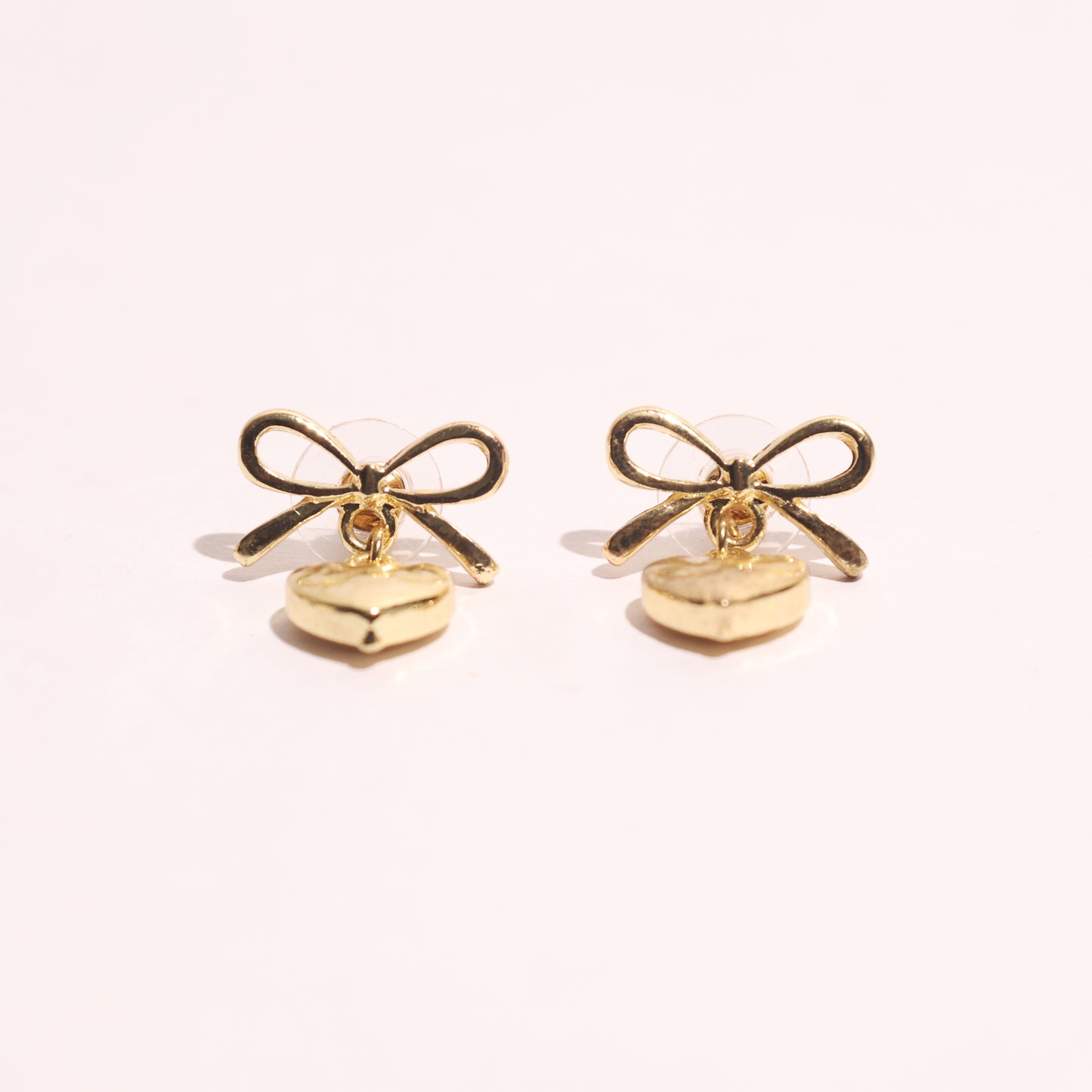 Golden Bow Heart Drop Earrings