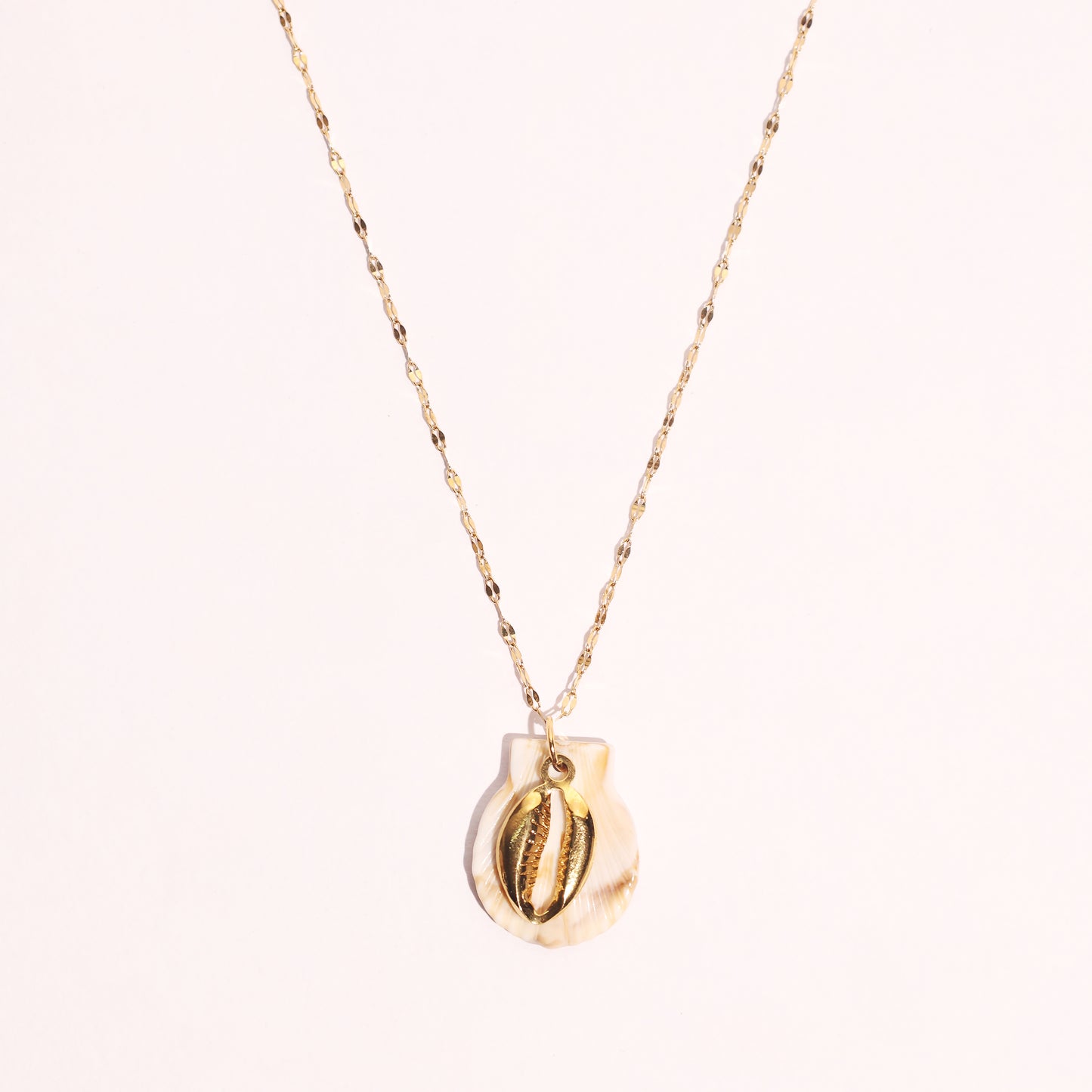 Golden Seashell Layered Pendant Necklace