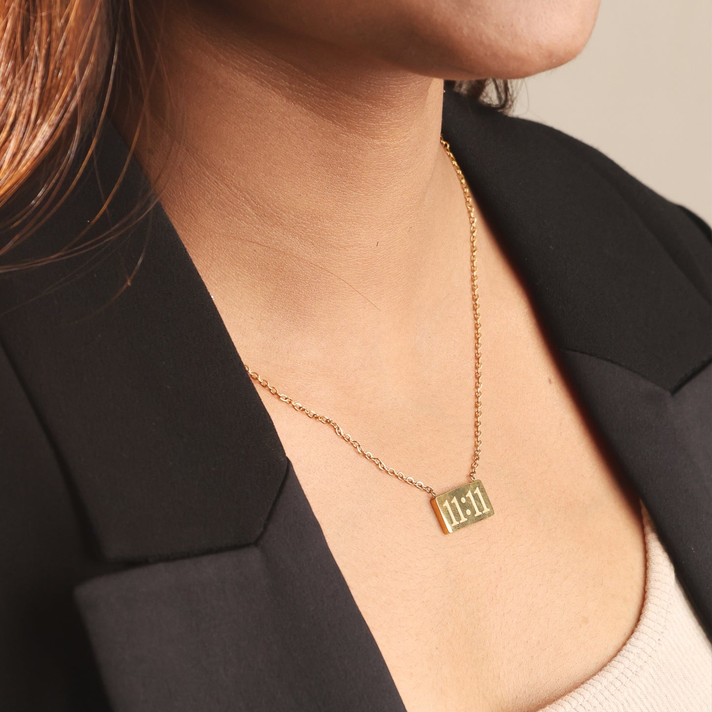 Golden 11:11 Rectangle Pendant Necklace