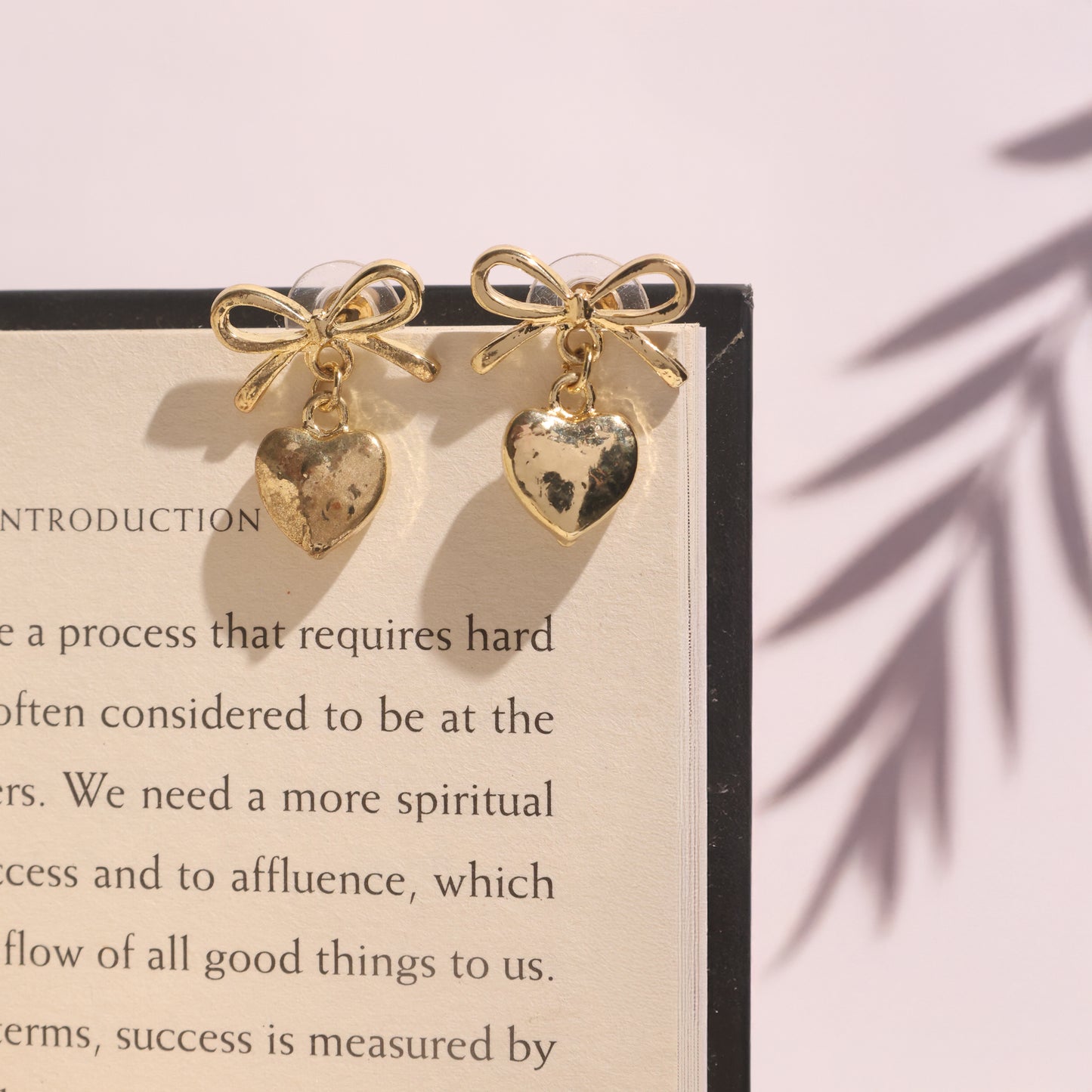 Golden Bow Heart Drop Earrings