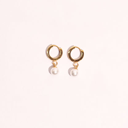 Classic Gold Hoop Earrings with Pearl Drop