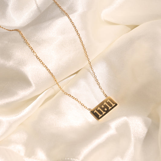Golden 11:11 Rectangle Pendant Necklace