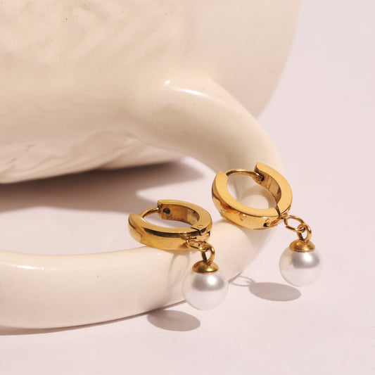Classic Gold Hoop Earrings with Pearl Drop