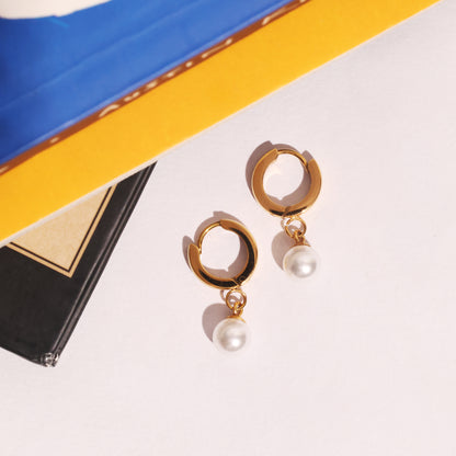 Classic Gold Hoop Earrings with Pearl Drop
